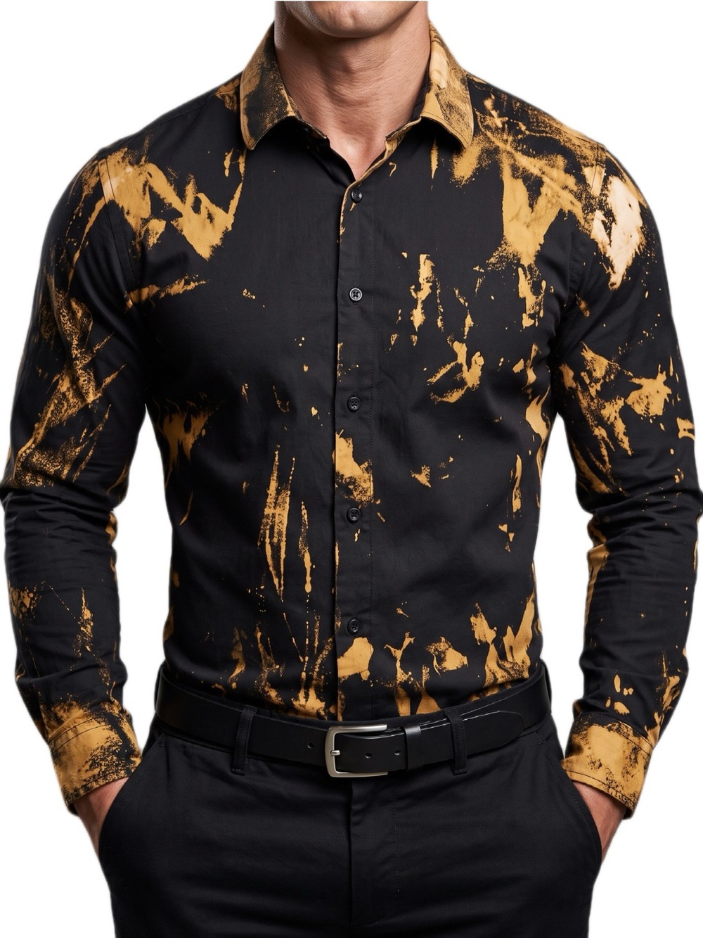 Express Dress Shirt Men Fitted Black Bleach Dye Custom Unique Medium Gothcore